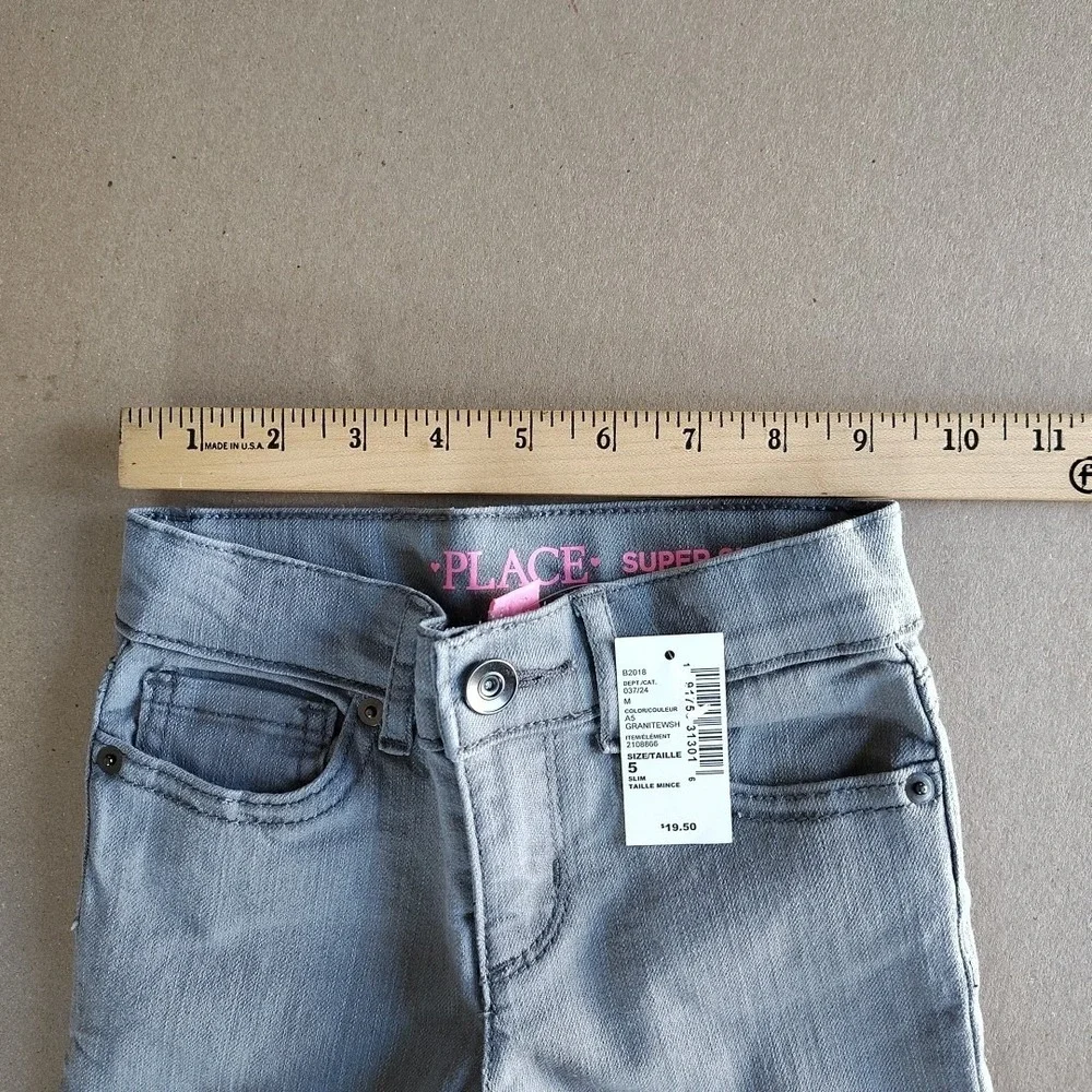 Girls Childrens Place Super‎ Skinny Jeans Size 5 Slim Adjustable Waist Gray Zip